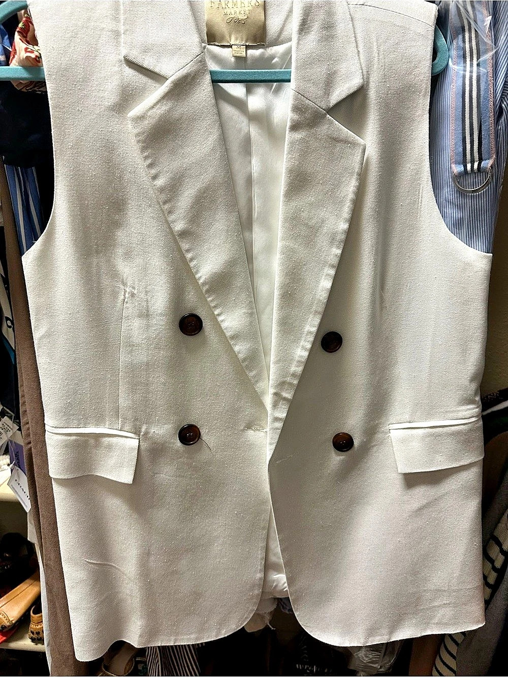 Farmers Market Double Breasted Sleeveless Vest White Medium